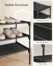 SONGMICS 3-Tier Shoe Rack, Shoe Storage Organiser, Metal Frame | Space-Saving, Non-Woven Fabric Shelves, Hallway, 62.3 x 29.7 x 53.5 cm, Ink Black, RYLAN Collection LSH023BH01