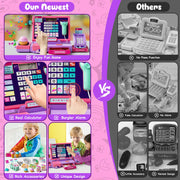 Upgraded Kids Cash Register Toy for Boys Girls, Pretend Play Gift | Pretend Play Cashier Register with Shop Accessories, Calculator Cash Register with Scanner/Credit Card (Purple)