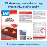 HG Stain Remover, Extra Strong Spray with Active Oxygen, 500ml | Extra-strong stain remover for carpets & upholstery furniture; tackles tough stains like wine & coffee on compatible fabrics