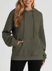 SHEWIN Women Fall Waffle Hoodies Pullover Tops Hooded Sweatshirt | Drawstring, Loose Fit, Oversized, Pocket, Cruise, Casual, Plus Size, 2026