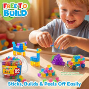 LESONG Mini Sticky Stacking Cubes for Kids: 150 PCS Washable Sensory Building Toy, Soft Squishy 0.39 inch Cubes with Storage Box, Balanced Stickiness for 2D & 3D Building, Translucent Travel Toy
