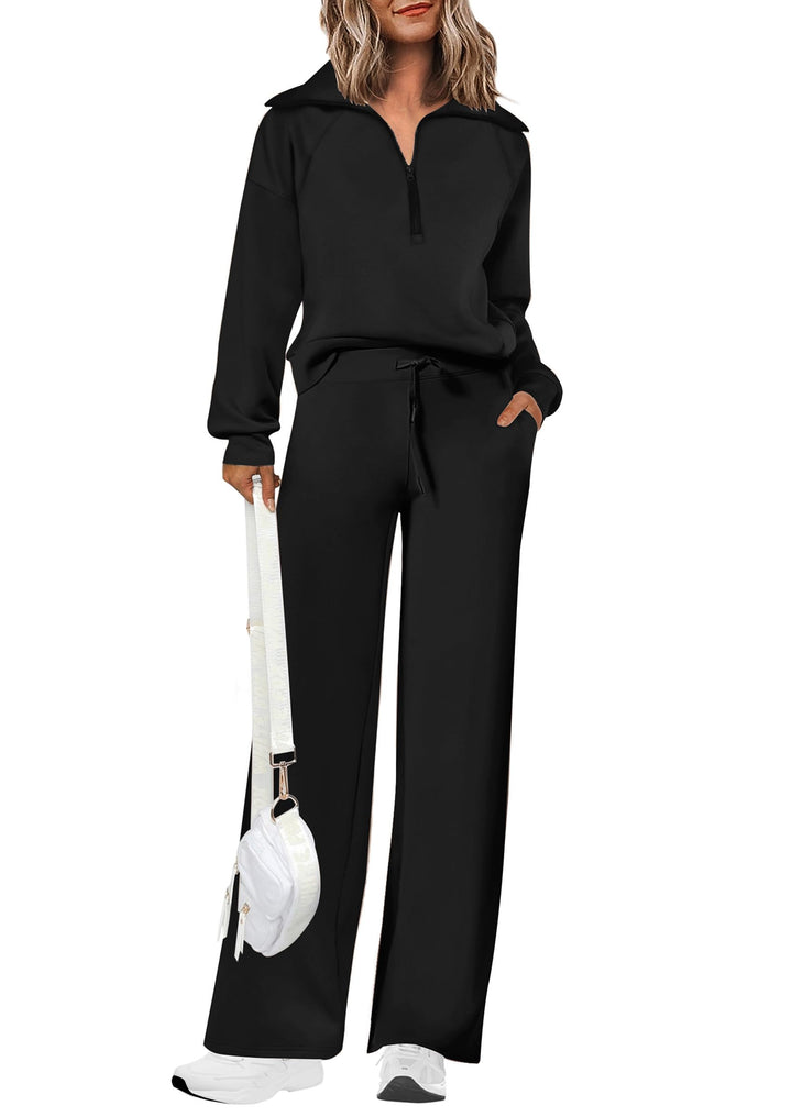 PRETTYGARDEN Women's 2 Piece Matching Lounge Set Sweatsuits | Zip Up Sweatshirt, Long Sleeve Pullover Tops, Elastic Waist Drawstring, Wide Leg Pants Pocket, Fall Tracksuit, Spring Outfits