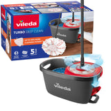 Vileda Turbo Deep Clean Spin Mop and Bucket Set with Foot Pedal Wringer | Telescopic Handle 65–131cm, Microfibre Mop Head with Scrub Pad, Machine Washable, Cleans Hard Sealed Floors, 5 Year Guarantee