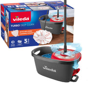 Vileda Turbo Deep Clean Spin Mop and Bucket Set with Foot Pedal Wringer | Telescopic Handle 65–131cm, Microfibre Mop Head with Scrub Pad, Machine Washable, Cleans Hard Sealed Floors, 5 Year Guarantee