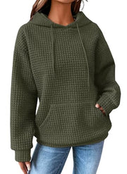 SHEWIN Women Fall Waffle Hoodies Pullover Tops Hooded Sweatshirt | Drawstring, Loose Fit, Oversized, Pocket, Cruise, Casual, Plus Size, 2026