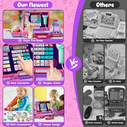 Upgraded Kids Cash Register Toy for Boys Girls, Pretend Play Gift | Pretend Play Cashier Register with Shop Accessories, Calculator Cash Register with Scanner/Credit Card (Purple)