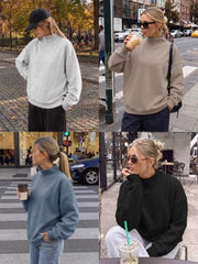 Trendy Queen Womens Mock Neck Sweatshirts Oversized Pullover Fall Outfits | Fall Fashion Clothes 2026,Airport Travel Outfits,Long Sleeve Tops,Trending Soft Fleece,Casual Work Hiking Lounge Clothing