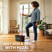 Vileda Turbo Deep Clean Spin Mop and Bucket Set with Foot Pedal Wringer | Telescopic Handle 65–131cm, Microfibre Mop Head with Scrub Pad, Machine Washable, Cleans Hard Sealed Floors, 5 Year Guarantee