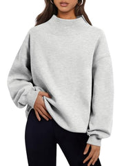 Trendy Queen Womens Mock Neck Sweatshirts Oversized Pullover Fall Outfits | Fall Fashion Clothes 2026,Airport Travel Outfits,Long Sleeve Tops,Trending Soft Fleece,Casual Work Hiking Lounge Clothing