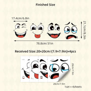 4 Sheets Cartoon Face Stickers Set, Self-Adhesive Removable Wall & Home Decoration Stickers for Trash Can, Toilet, Fridge