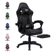 Neo Executive PU Leather Massage Sport Racing Gaming Home Office Computer Chair Lumbar Back Support Footrest (Black)