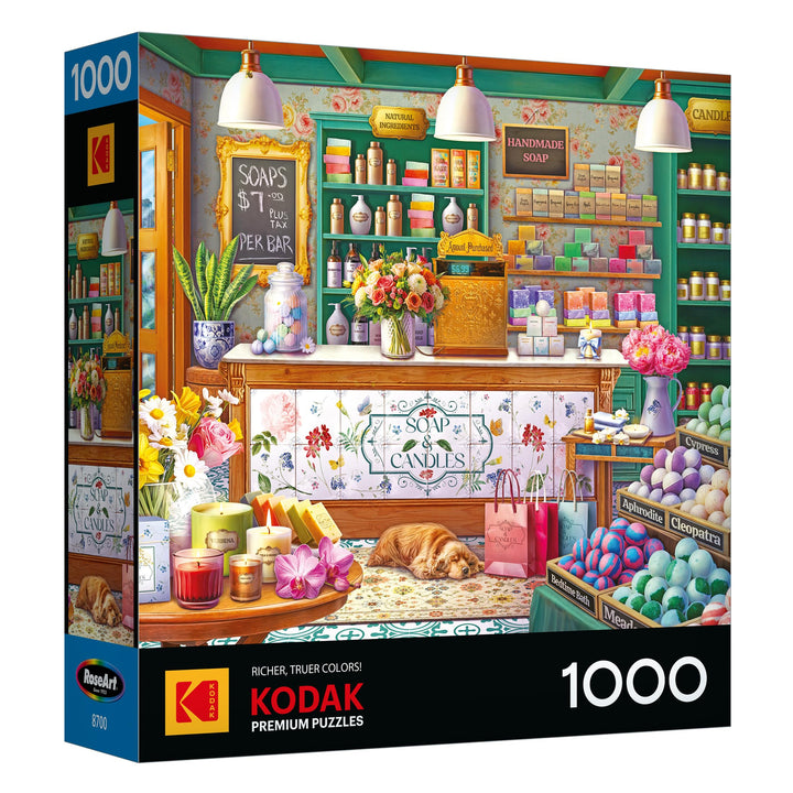 RoseArt Kodak Premium Soap & Candle Shop 1000 Piece Jigsaw Puzzle | 26.625" x 19.25" Finished Size, Puzzle for Adults, Fully Interlocking Pieces, Bonus Poster Included, Made in USA