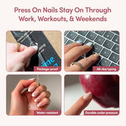Glamnetic Halloween Press On Nails, Short Almond Glazed, October Nights | Halloween Black & Orange press on nails: October Nights. Full nail kit. Glue on nails with moon nail art. Fake nails.