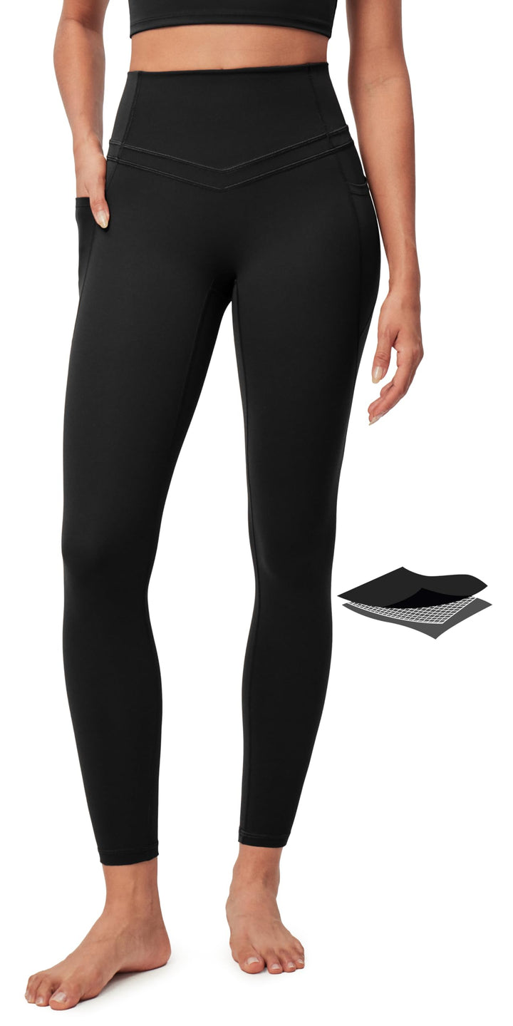 IUGA Compression Leggings with Pockets for Women Tummy Control Yoga Pants | High Waist, Deep Side Pockets, No Front Seam, Squat-Proof, Buttery Soft, Workout, Running, Gym, Athletic, Casual