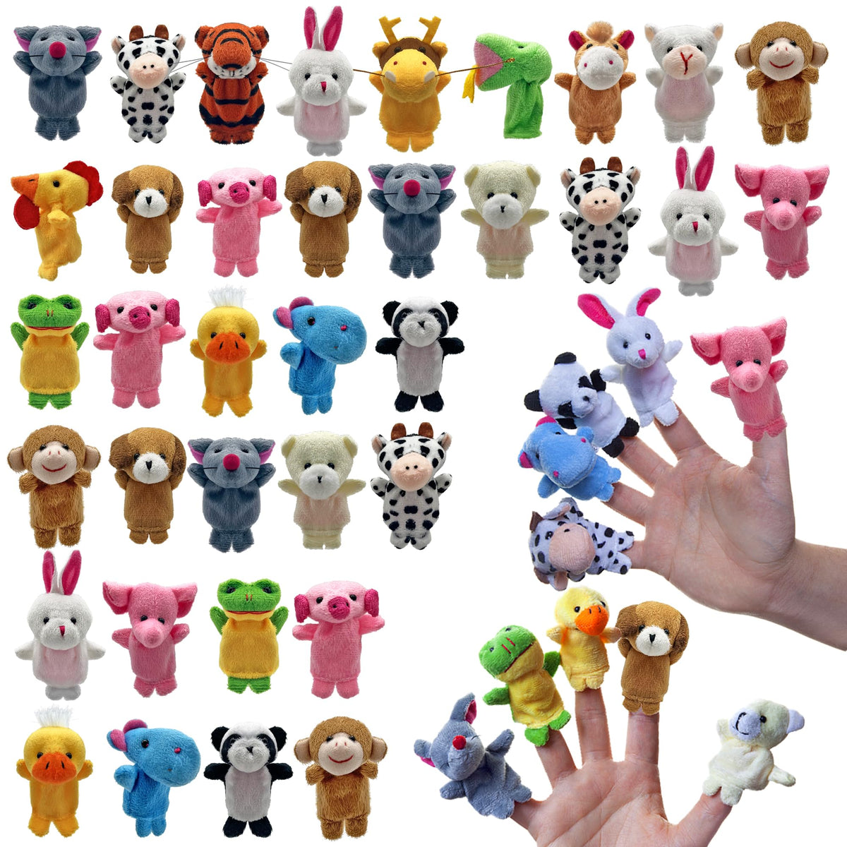 XIPEGPA 36 PCS Finger Puppets Set Mini Stuffed Animals Finger Puppet for Storytelling Playing Teaching Shows Playtime Schools Birthday Party Gift Favor Supplies