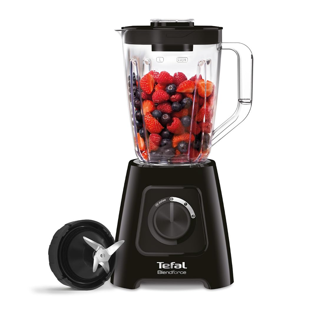 Tefal Blendforce II Blender, 2L Plastic Jug, 600W, Ice Crush, Black | 1.25L Working Capacity, 4 Removable Stainless Steel Blades, 2 Speeds and Pulse, Smoothies, BL420840