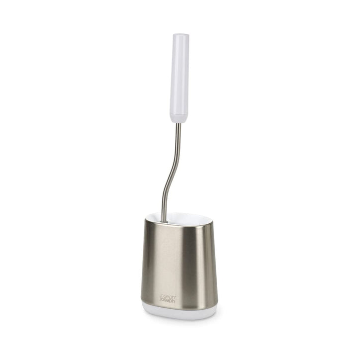 Joseph Joseph Flex Lite - Silicone Toilet Brush with slimline holder set, flexible anti-drip, anti-clog deep clean head, Stainless Steel, Small