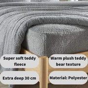 Olivia Rocco Teddy Fleece Extra Deep Fitted Sheet Cosy Warm Fluffy Fitted Bed Sheets, Double Grey