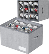 WANGIRL Fabric Shoe Storage Box, Fits 12 Pairs, Foldable Shoe Organiser for Wardrobe with Clear Lids, Bottom Support and Reinforced Handles, 1 Pack Grey