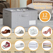 WANGIRL Fabric Shoe Storage Box, Fits 12 Pairs, Foldable Shoe Organiser for Wardrobe with Clear Lids, Bottom Support and Reinforced Handles, 1 Pack Grey