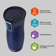 Contigo West Loop Autoseal Travel Mug, Stainless Steel Thermal Mug, Vacuum Flask, Leakproof Tumbler, Coffee Mug with BPA Easy-Clean Lid, 470 ml, Monaco