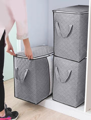 3-Pack Heavy-Duty Storage Bags with Zipper | Waterproof Moving & Travel Storage Organizers | Foldable Reinforced Handles for Clothes, Bedding,Blankets | Space-Saving,Vertical Style,Grey