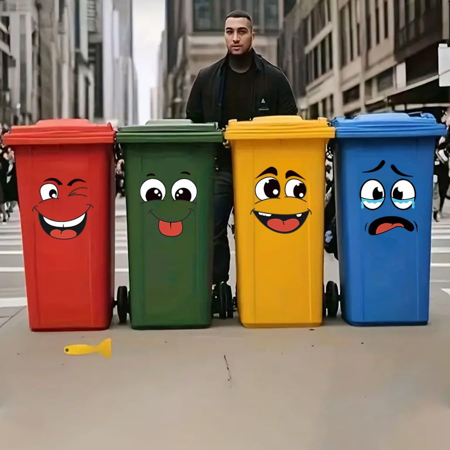 4 Sheets Cartoon Face Stickers Set, Self-Adhesive Removable Wall & Home Decoration Stickers for Trash Can, Toilet, Fridge