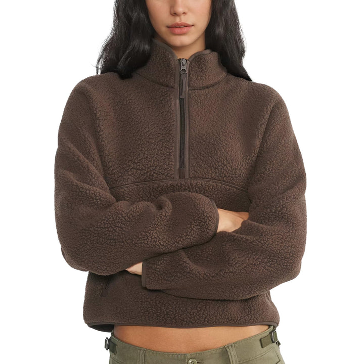Keeliya Womens Quarter Zip Sweatshirts Fleece Pullover Warm Sherpa Jacket | Half Zip Mockneck Sweatshirt, Long Sleeve Double Fleece Layering Tops, Fuzzy Teddy Outdoor Hiking Outfits Fall Winter Outwear