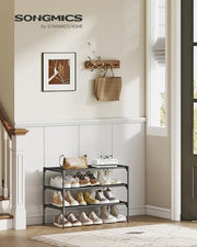 SONGMICS 3-Tier Shoe Rack, Shoe Storage Organiser, Metal Frame | Space-Saving, Non-Woven Fabric Shelves, Hallway, 62.3 x 29.7 x 53.5 cm, Ink Black, RYLAN Collection LSH023BH01