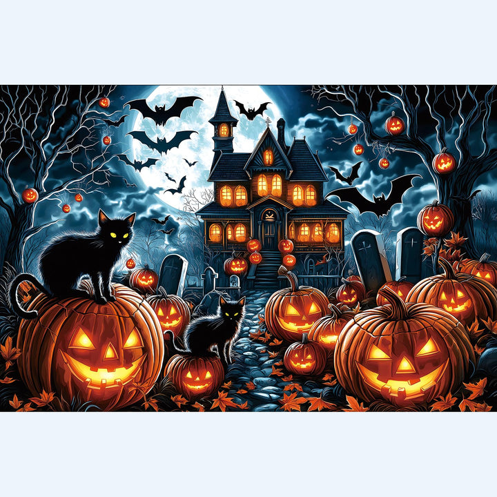 Halloween Jigsaw Puzzle for Adults 500 Piece 23x15 Inch | Spooky Haunted House Black Cat, Horror Jack-o-Lanterns Pumpkin Bat, Fun Family Game Gift for Men Women Teenagers
