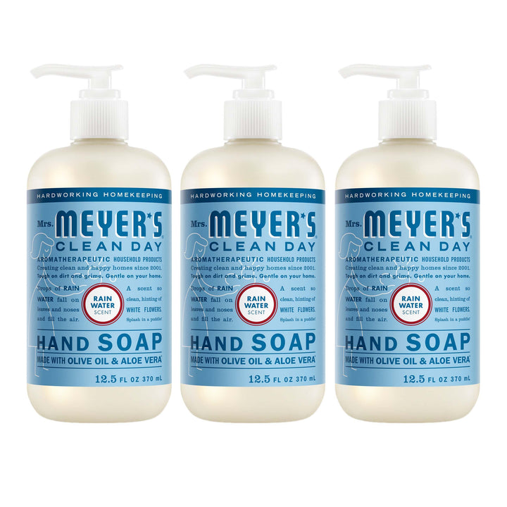 MRS. MEYER'S CLEAN DAY Liquid Hand Soap, Rain Water, 12.5 fl oz, 3 Pack | Moisturizing Liquid Hand Soap, Softens and Cleans Hands, Cruelty Free, Made with Essential Oils, Olive Oil, and Aloe Vera