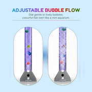 Straame 90cm LED Bubble Fish Lamp, Colour Changing Night Light, Silver Base | 6 artificial fish, adjustable bubble flow, front dial, acrylic tube and UK plug for bedrooms, living rooms & sensory room use