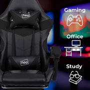 Neo Executive PU Leather Massage Sport Racing Gaming Home Office Computer Chair Lumbar Back Support Footrest (Black)