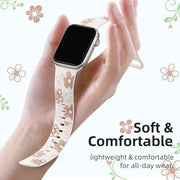 Witzon Floral Silicone Band Compatible with Apple Watch Bands For Women | 40mm 41mm 38mm 42mm 44mm 45mm 46mm 49mm, Engraved Cute Dressy Strap for iWatch Series 12 11 10 9 8 7 6 5 SE Ultra 4 3 2 1