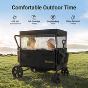 BabyVista Stroller Wagon for Kids, One-Hand Adjustable Push/Pull Handle | Spacious Storage, 8"/11" All-Terrain Wheels, Canopy with Bug Net, Wagon Stroller for Daily Walks, Short Trips & Grocery Runs