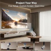 [2026 Upgraded] Mini Projector 4K Supported, Built-in App, Android TV OS X1 | Projector with WiFi 6 and Bluetooth 5.4, Phone Remote Control, Short Throw, Auto Keystone and 180° Rotatable for Home Outdoor