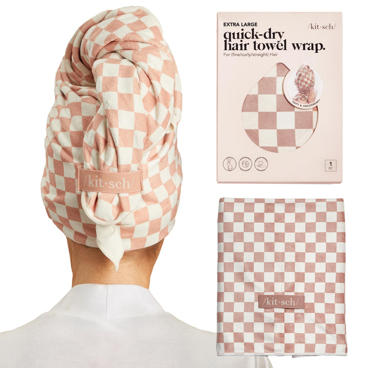 Kitsch XL Microfiber Hair Towel Wrap for Women | Ultra Absorbent Microfiber Hair Towels for All Hair Types – Anti-Frizz Hair Wrap Towels, Great Hair Care Gifts for Women