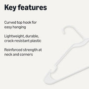 Amazon Basics Space Saving Plastic Clothes Hangers, Sturdy Closet Organizer for Shirts and Jackets, Adult Size, White, 50-Pack