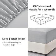 Aisbo King Size Fitted Sheet Deep 40cm Pocket, Grey 150x200cm OEKO-TEX® | Soft Breathable Brushed Microfiber Fitted Sheet. All-Round Elastic Deep Pockets. Machine Washable,Fade Resistant,Easy Care