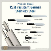 Ninja StaySharp 13-Piece Knife Block Set, Stone Gold NK32013EUUKSD1 | Rust-Resistant German Stainless Steel, Includes Kitchen and Herb Scissors and Removable Knife Sharpener.