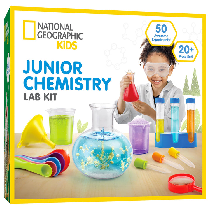 National Geographic Junior Chemistry Set with 50 Experiments for Kids | 20+ Lab Tools, Early Learning Lab, Hands-On Science Experiments, Chemistry Kit for Kids Ages 4-6, Birthday Gift