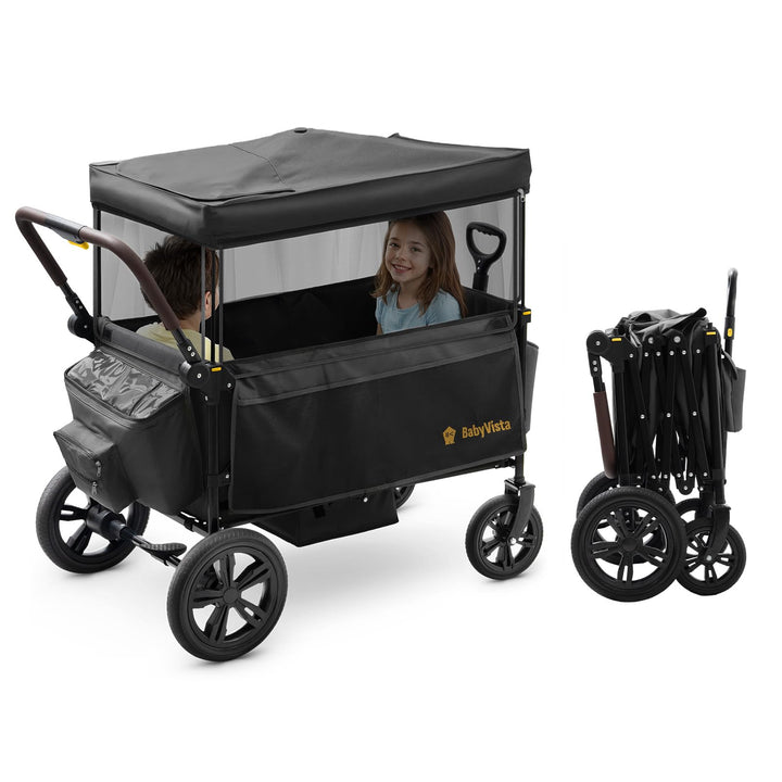 BabyVista Stroller Wagon for Kids, One-Hand Adjustable Push/Pull Handle | Spacious Storage, 8"/11" All-Terrain Wheels, Canopy with Bug Net, Wagon Stroller for Daily Walks, Short Trips & Grocery Runs