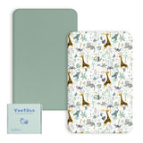 Yoofoss Travel Cot Fitted Sheets 65 x 95 cm, Compatible with Graco, Red Kite, Joie, Deryan Cots, Cozy Breathable Stretchy Microfiber Mattress Sheet, 2 Pack, Green Giraffes