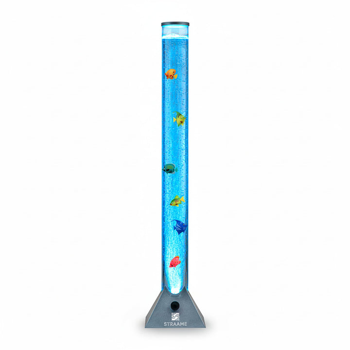Straame 90cm LED Bubble Fish Lamp, Colour Changing Night Light, Silver Base | 6 artificial fish, adjustable bubble flow, front dial, acrylic tube and UK plug for bedrooms, living rooms & sensory room use