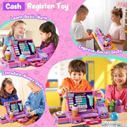Upgraded Kids Cash Register Toy for Boys Girls, Pretend Play Gift | Pretend Play Cashier Register with Shop Accessories, Calculator Cash Register with Scanner/Credit Card (Purple)