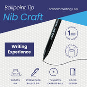 Eziglide Ballpoint Black Pens, Medium Point Nib (1.0mm), 50-Pack | Black Biro Pens Multipack With Effortless, Smooth Handwriting & Consistent Flow, Black Pens for School, Home, Office Supplies