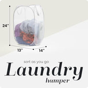 Handy Laundry Pop Up Laundry Hamper 71L Sturdy Collapsible Mesh (White) | Breathable Foldable Laundry Basket with Reinforced Handles, Side Pocket, Wide Opening for Dorm, Travel, Bedroom
