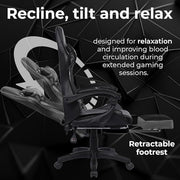 Neo Executive PU Leather Massage Sport Racing Gaming Home Office Computer Chair Lumbar Back Support Footrest (Black)