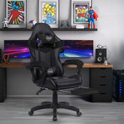 Neo Executive PU Leather Massage Sport Racing Gaming Home Office Computer Chair Lumbar Back Support Footrest (Black)