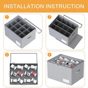 WANGIRL Fabric Shoe Storage Box, Fits 12 Pairs, Foldable Shoe Organiser for Wardrobe with Clear Lids, Bottom Support and Reinforced Handles, 1 Pack Grey